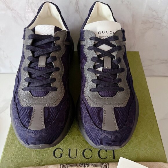Gucci Rython GG Logo Monogram Mens Sneaker Blue Canvas Leather UK 10/ US 10.5 - Picture 5 of 13